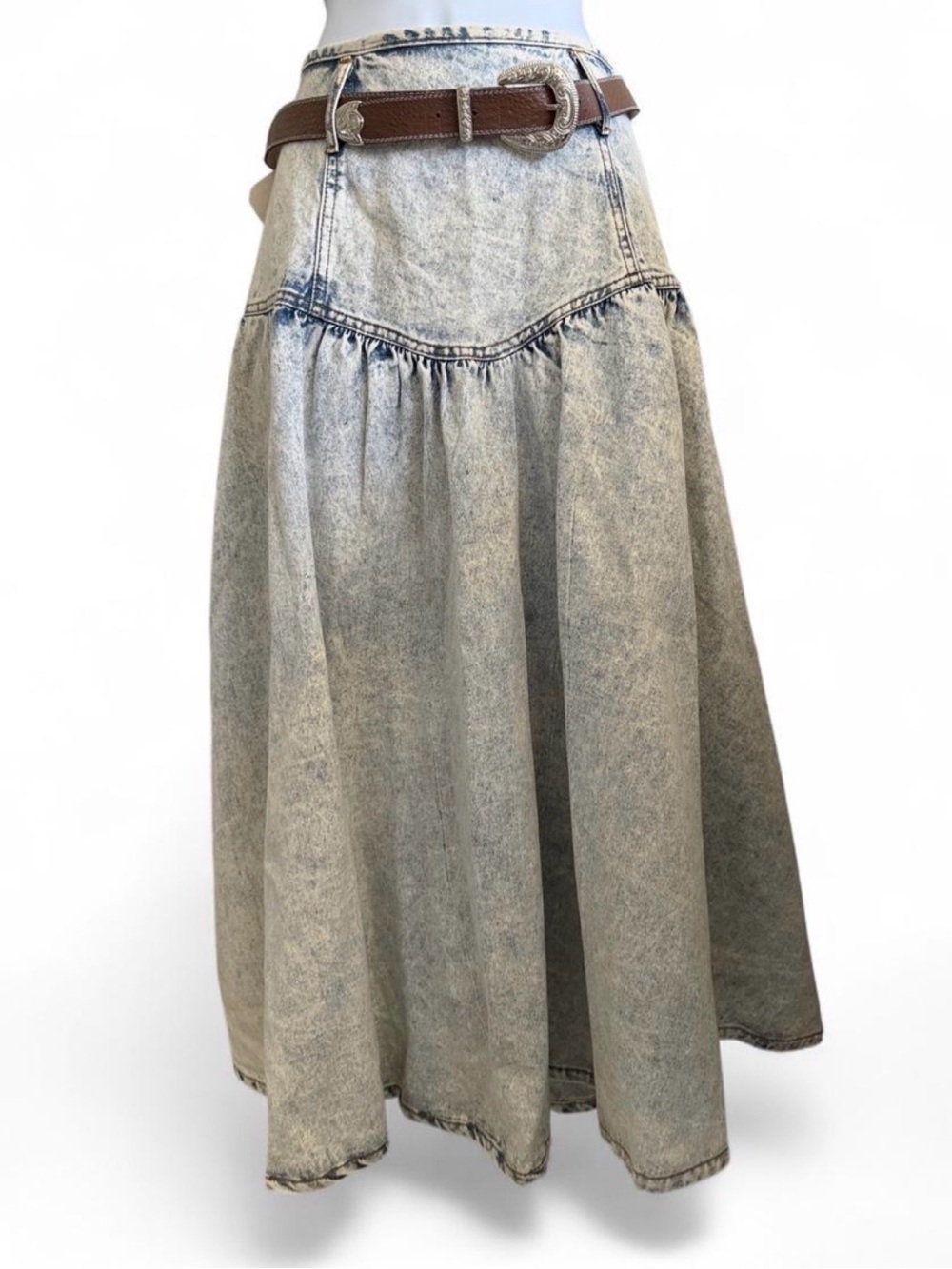 London London Washed Light Blue Denim Maxi Skirt
